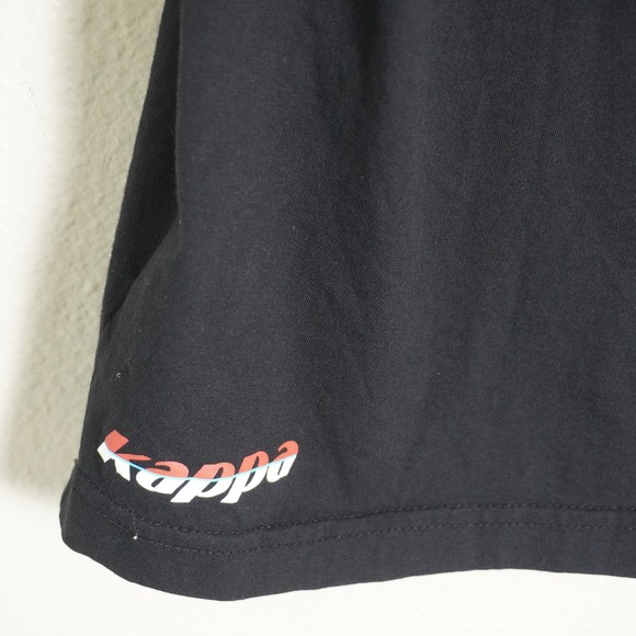 Kappa T-Shirt Black Large Iconic Logo Tee‎ Striped Sleeve Athleisure Casual - Picture 8 of 8